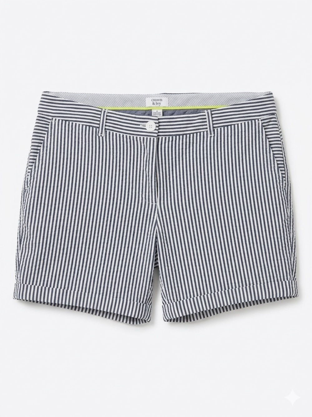Crown & Ivy Women’s Chino Shorts Size 18W Blue White Stripe Seersucker Coastal